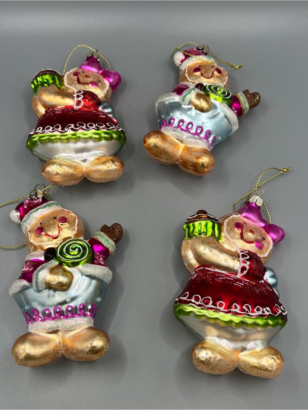 Gingerbread Ornament Lot Of 4 Christmas Holiday Santa